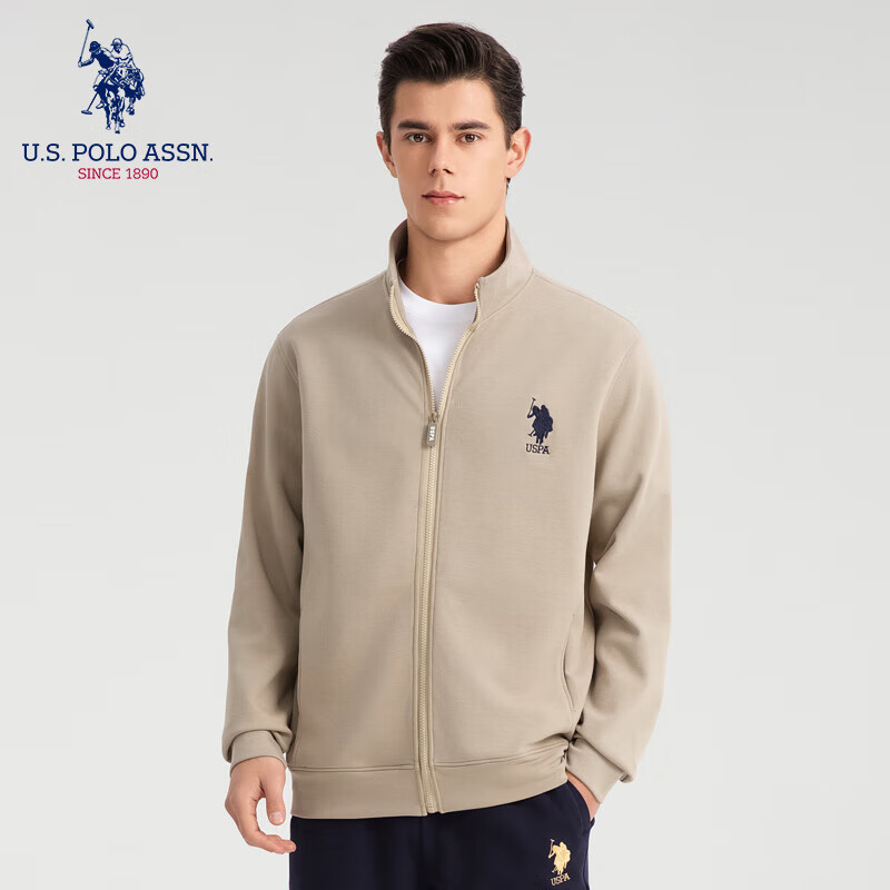 U.S. POLO ASSN.保罗开衫卫衣男春夏户外休闲开衫百搭上衣外套 卡其 2XL