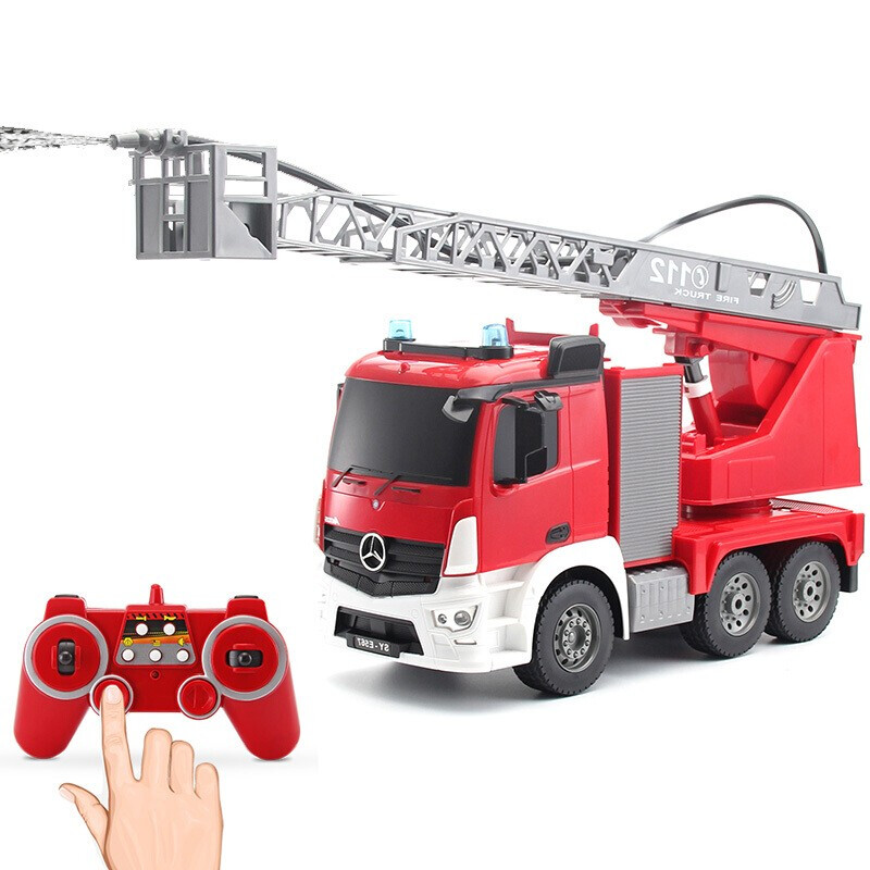双鹰 遥控消防车玩具大号奔驰授权自动升降云梯车喷水救火救援汽车