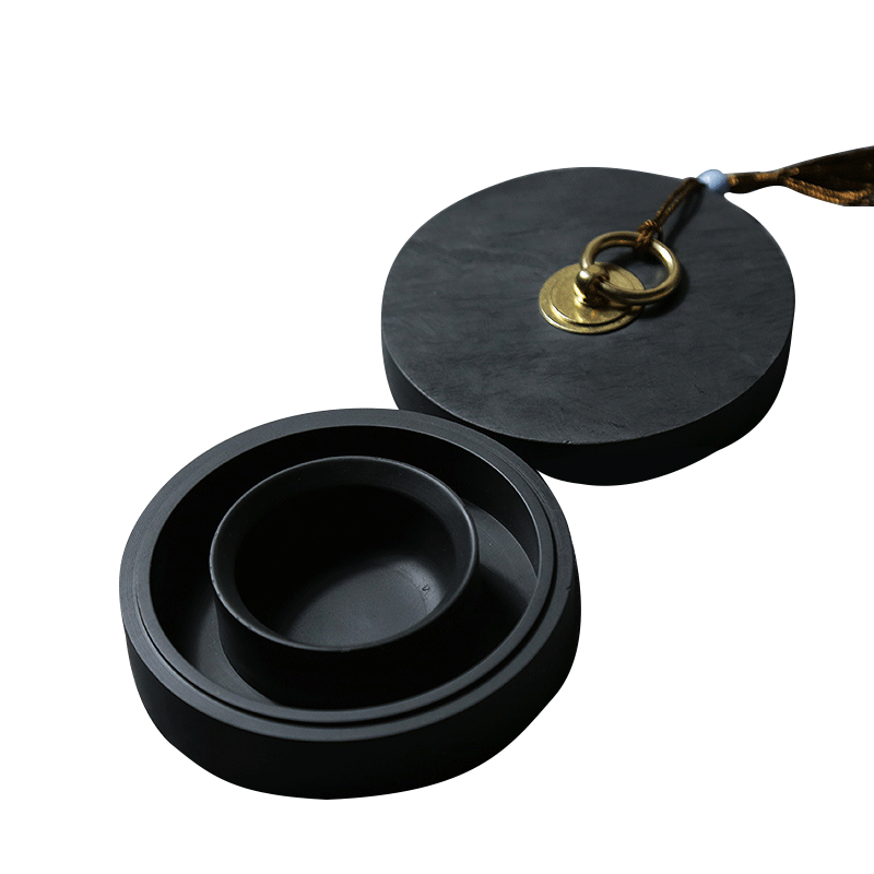 賦比興硯臺 火鍋硯 二代帶蓋火鍋硯臺 不干墨硯臺 硯臺書法專用大小磨墨盒手工原石墨汁 五寸火鍋硯