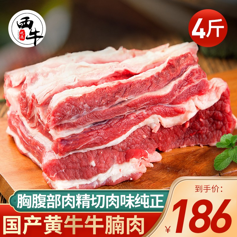 西牛优选 黄牛肉 牛腩肉2000g牛腩肉牛肉块新鲜牛排冷冻红烧食材5