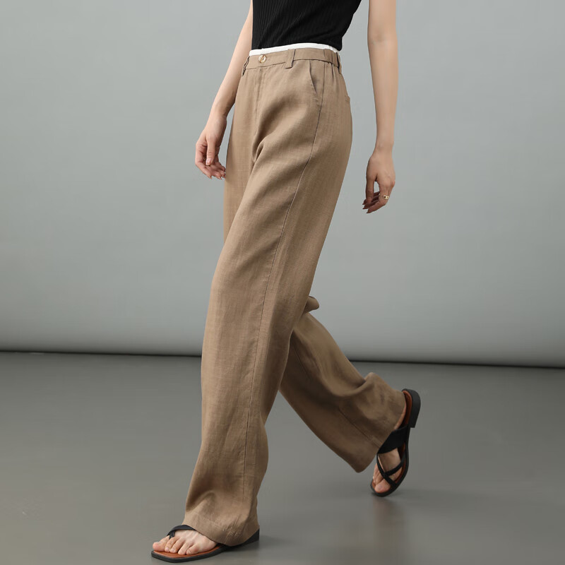 凌丹娜樱花粉亚麻阔腿裤女夏季薄款垂感天丝女裤宽松休闲直筒裤冰丝长裤 卡色 33码 京东折扣/优惠券