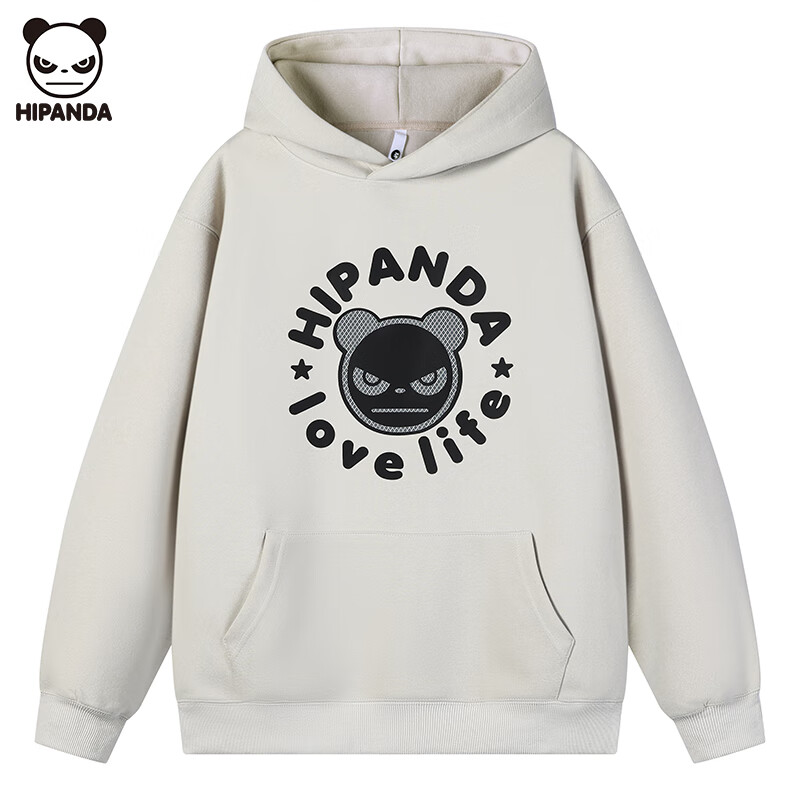 HIPANDA你好熊猫卫衣男春秋新款连帽衫情侣宽松时尚休闲百搭潮牌外套上衣 杏色 M 【建议100斤-120斤】