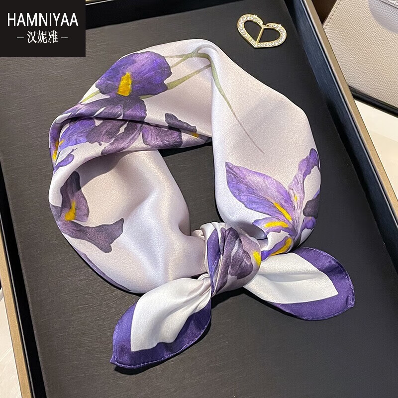 汉妮雅(hamniyaa)杭州丝绸100桑蚕丝紫色花卉丝巾长方形女春秋真丝