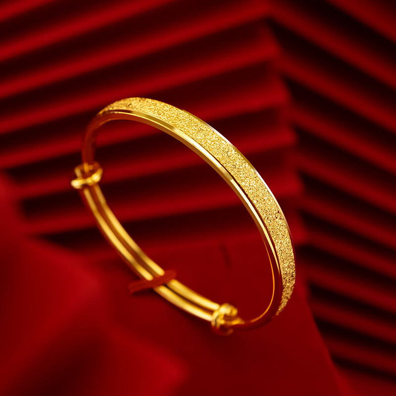 微浓越南沙金女时尚车花钉砂推拉手镯女款镀金磨砂车花边手镯久不掉色