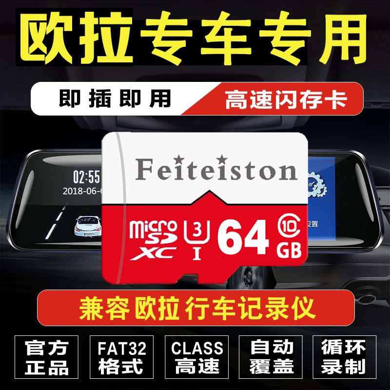 飞特斯顿欧拉行车记录仪专用内存卡好猫/芭蕾猫/黑猫/白猫车用class10高速通用卡 64G 欧拉记录仪专用卡【收藏送读卡器】