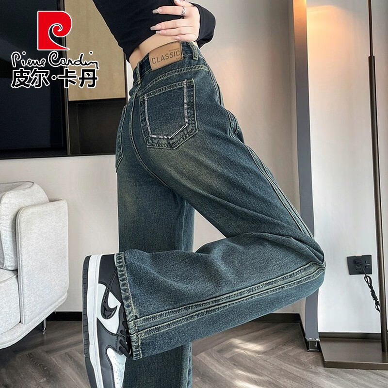 皮尔卡丹质感阔腿牛仔裤女2025春秋宽松胖女生梨型身材高腰遮胯显瘦直筒裤 水泥灰 XL 【120-140斤】 京东折扣/优惠券