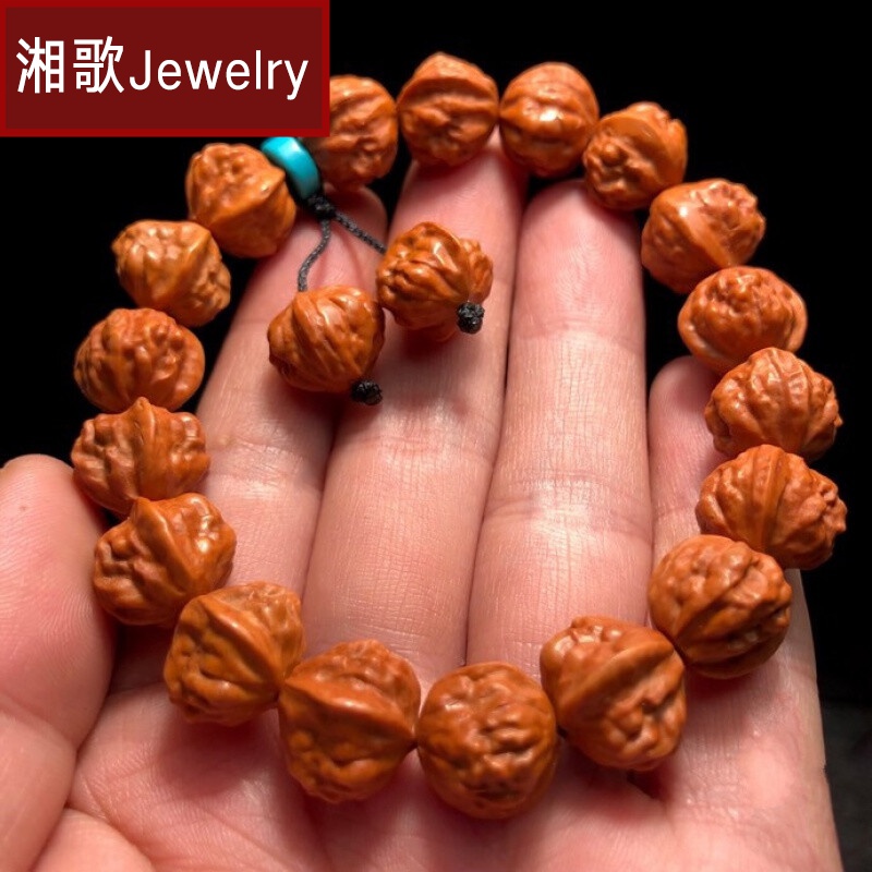 湘歌 金蟾蛤蟆头手串蛤蟆背龙纹桃核雕刻精品野生小核桃文玩京八棱