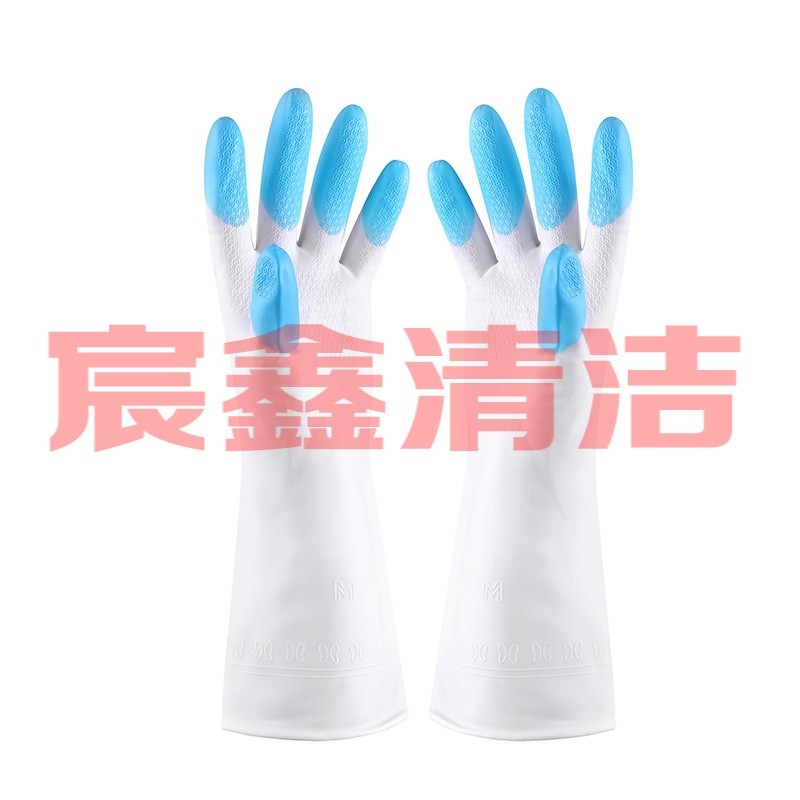 厨房女家务塑胶防水橡胶手套乳胶洗碗衣服皮手套清洁用具防水耐用 蓝色 1个装