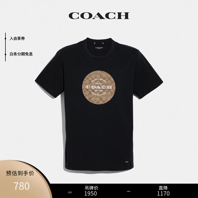 【官方直售】COACH/蔻驰时尚经典圆领短袖休闲T恤 黑色 M