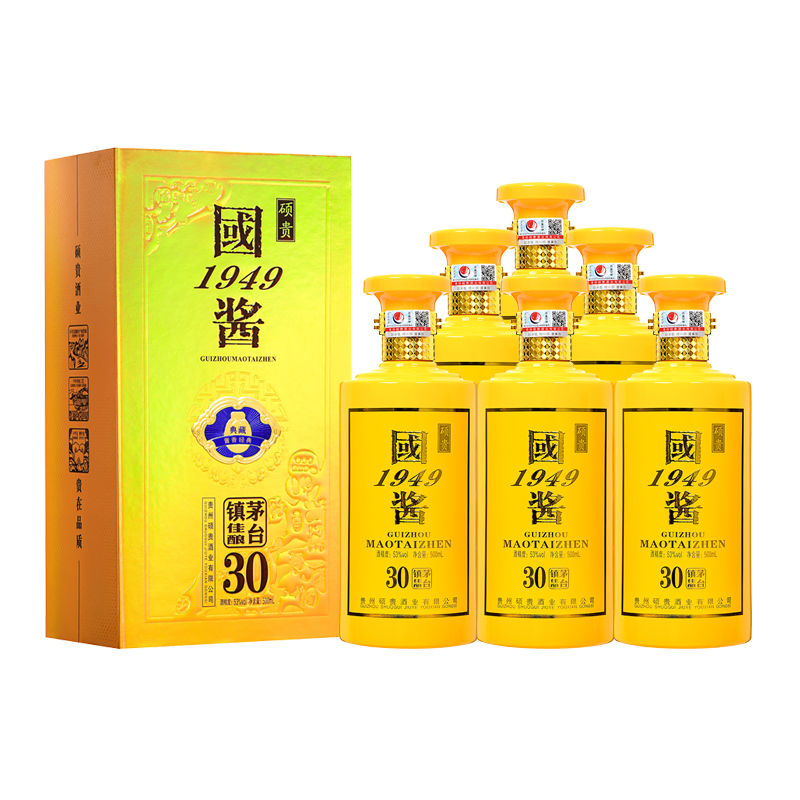 国酱1949 硕贵酱香型白酒整箱送礼盒装贵州53度高纯粮食6瓶 金色礼盒