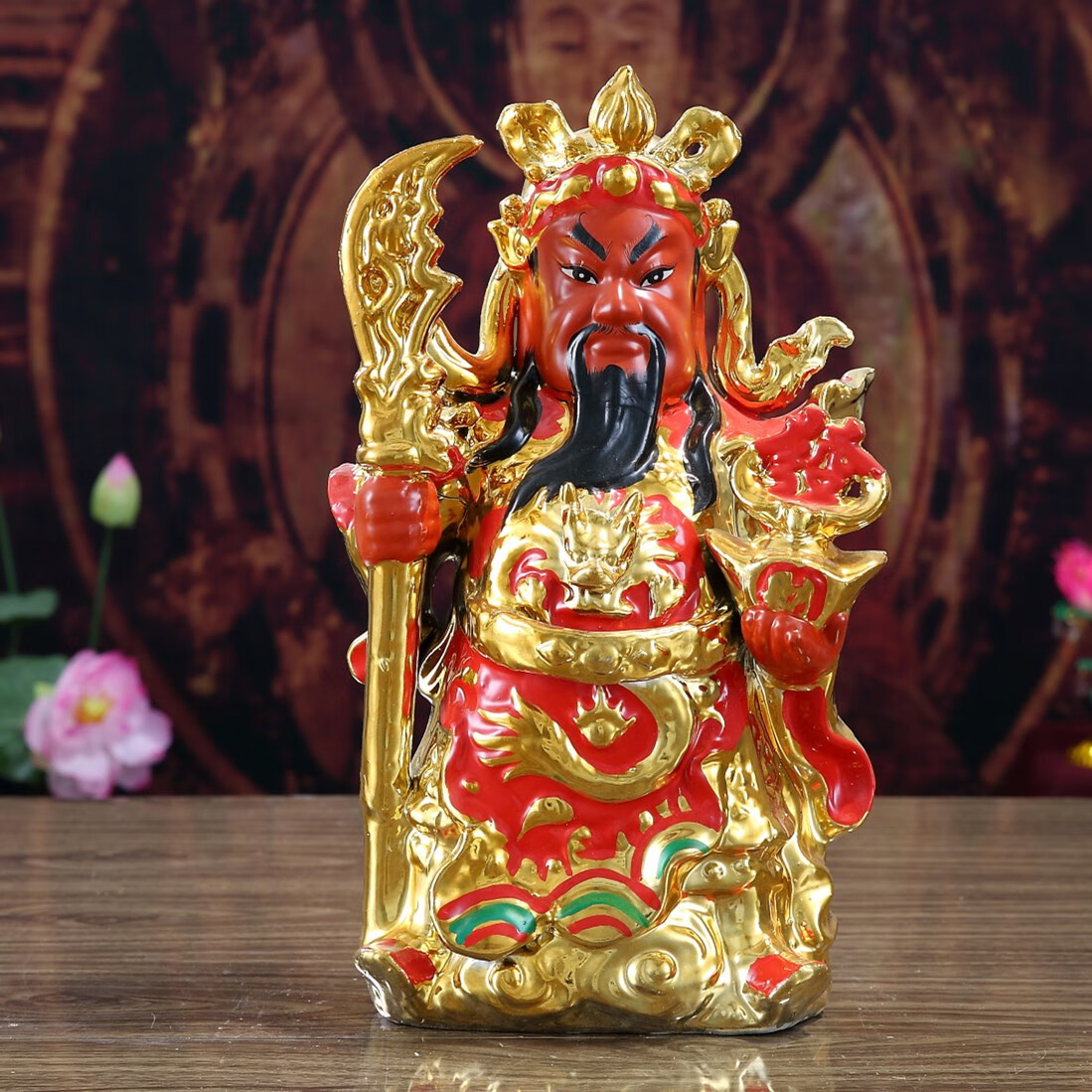 关二爷神像武财神关公神像关羽红脸武关公珈蓝家居摆件 12寸红衣关公