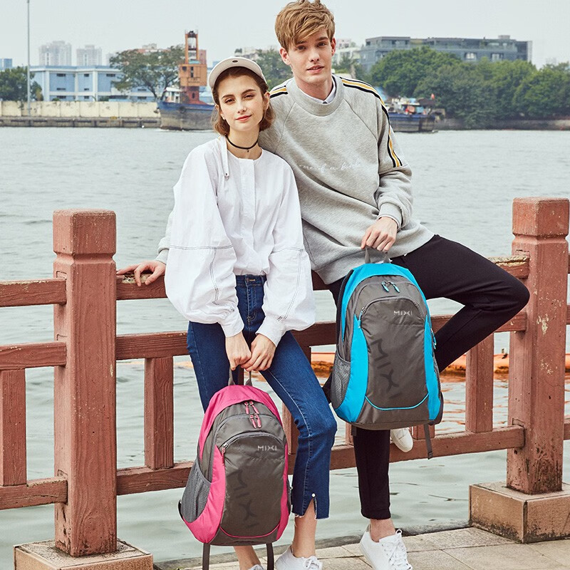 米熙电脑包双肩包商务背包男旅行书包大容量轻便女电脑包15.6英寸 玫红色 18英寸