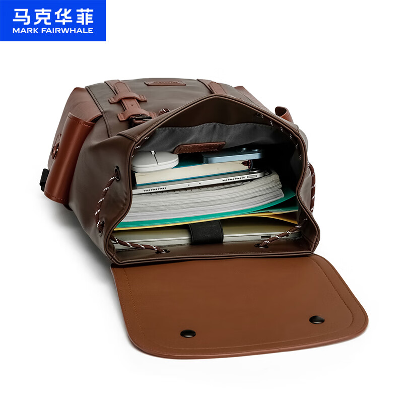 马克华菲2025新款商务双肩包时尚百搭潮流书包撞色复古休闲背包 焦糖色【礼品袋/顺丰快递】