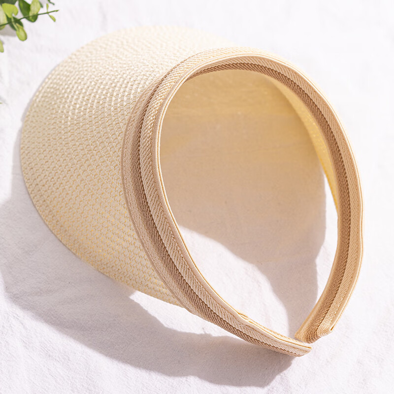 上海故事夏季防晒帽女空顶太阳帽子沙滩运动草编大帽檐 米色 均码