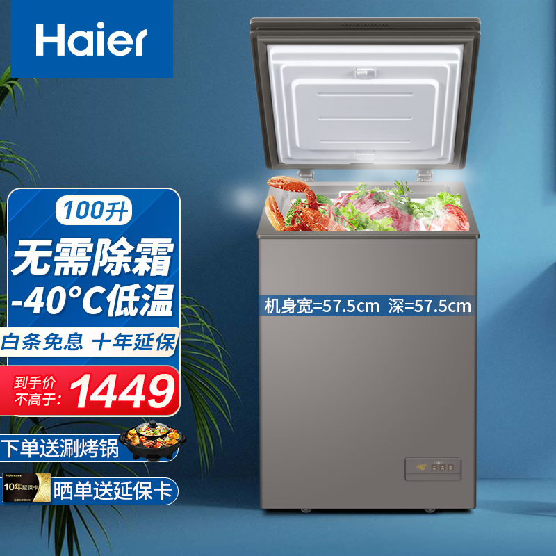 海尔冰柜 家用 -40°低温小冰箱小型冷柜冷藏冷冻一级能效省电节能