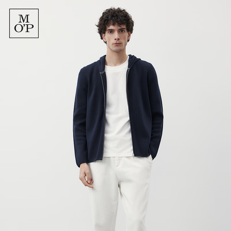 Marc O’Polo/MOP 春季新款修身連帽衛(wèi)衣男休閑時尚全棉開襟毛織短外套 藏青色898 M