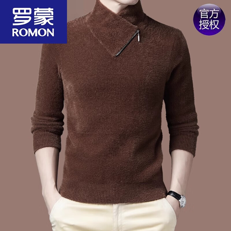 羅蒙（ROMON）冬季貂絨毛衣男加絨加厚羊.毛衫男高領韓版水貂毛打底衫 焦糖色 165碼建議100-120斤
