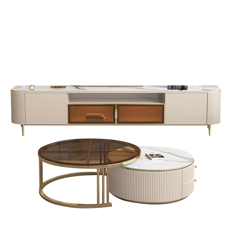 奥左 意式轻奢岩板茶几电视柜组合北欧现代小户型客厅家具 1.8米岩板电视柜+茶几