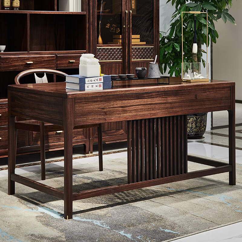 姚先森姚先森乌金木新中式书桌家用办公桌老板桌椅组合极简实木电脑