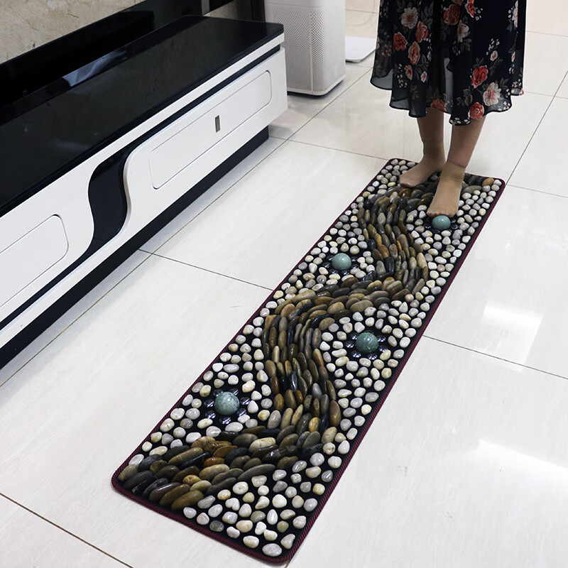 天然鹅卵石足底按摩垫健身训练走毯石子路立平步道足疗磁石球脚垫 立平磁石球溪水款 40cmX150cm