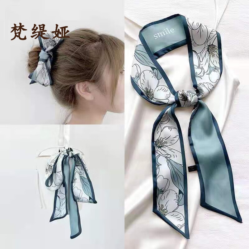 梵緹婭新款復(fù)古發(fā)帶扎頭發(fā)絲巾長條韓式頭飾飄帶百搭綁發(fā)絲帶蝴蝶結(jié)頭繩 梔子花 1個(gè)