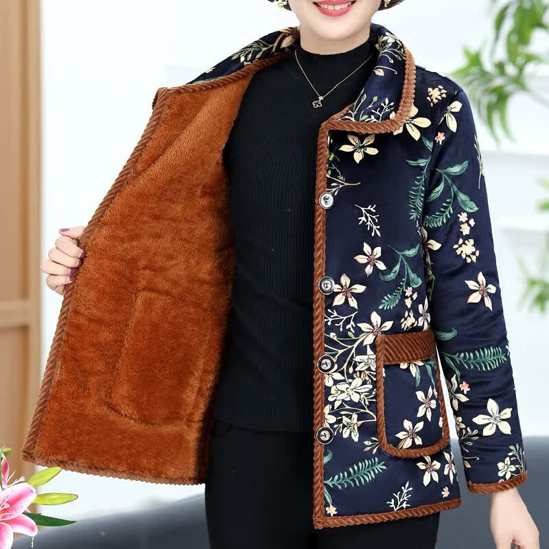 韩澜歆 40岁50女冬季衣服中长款袄子2022新款加绒加厚棉袄老年人冬装