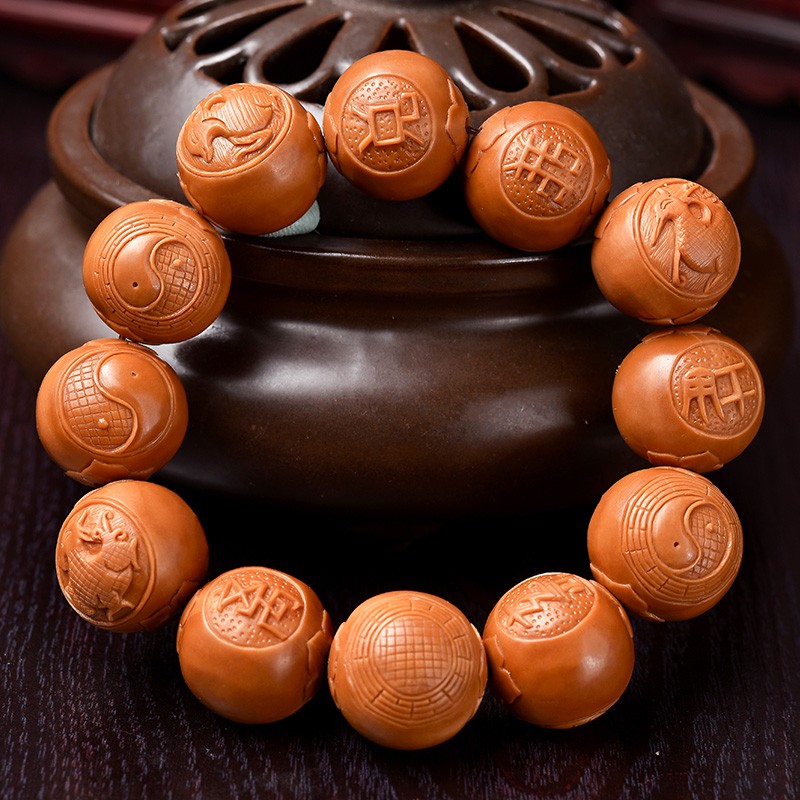 盘道橄榄核手串 正圆八卦 橄榄核雕2.