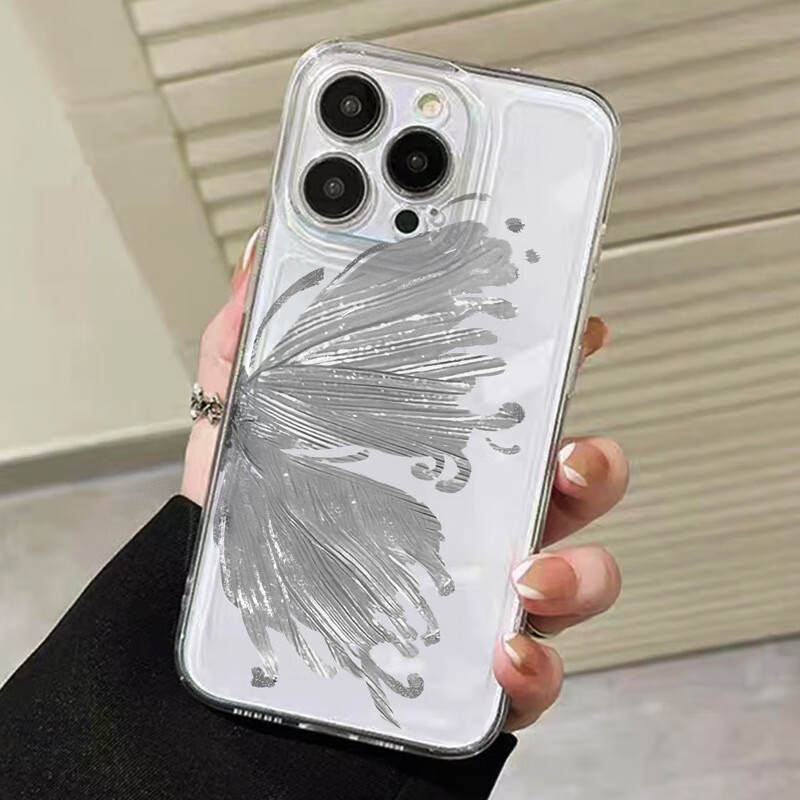 适用苹果15创意金色蝴蝶手机壳女iphone14新款ins透明16保护套 银色蝴蝶 苹果7G8G