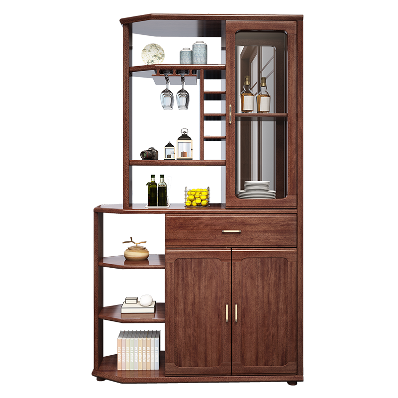 卡洛森酒柜 实木酒柜客厅玄关柜门厅柜装饰隔断间厅柜中式双面屏风现代储物柜 榉木色 1.7米