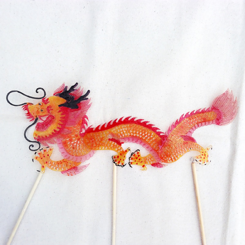 皮影戏道具动物龙人偶工艺品 可活动 带操作杆双面 戏剧布景 配景