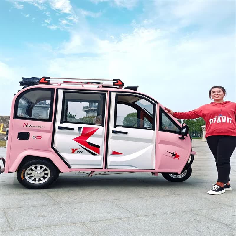runtema)全封闭式电动三轮车家用小型代步车带娃接送孩子女新款老头乐