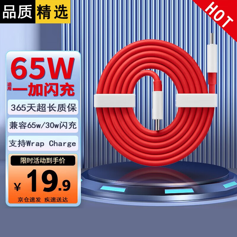 掌之友适用一加充电器65w充电头80w OnePlus 8T 9  7 数据线ACE 10 pro 65w 超级快充 【适用一加1米双Type-C数据线】 安全充电不伤机