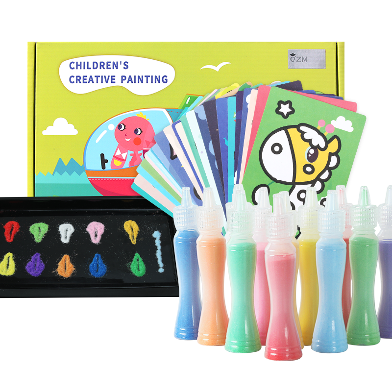 QZMEDU 儿童沙画艺术套装 男女童宝宝彩砂画DIY彩沙胶画 幼儿园创意玩具六一礼物