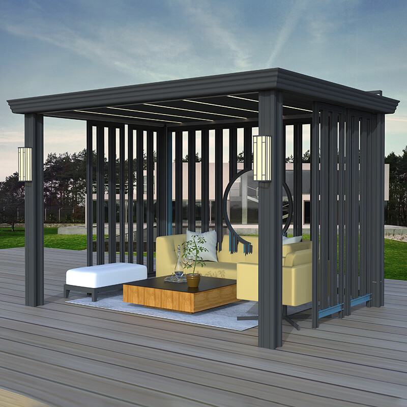 紫叶(ziye)凉亭户外别墅遮阳棚铝合金亭子新中式庭院凉棚花园电动四角