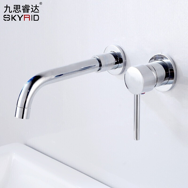 九思睿达黑色入墙式水龙头隐藏暗装嵌冷热全铜混水阀卫生间洗手盆埋墙