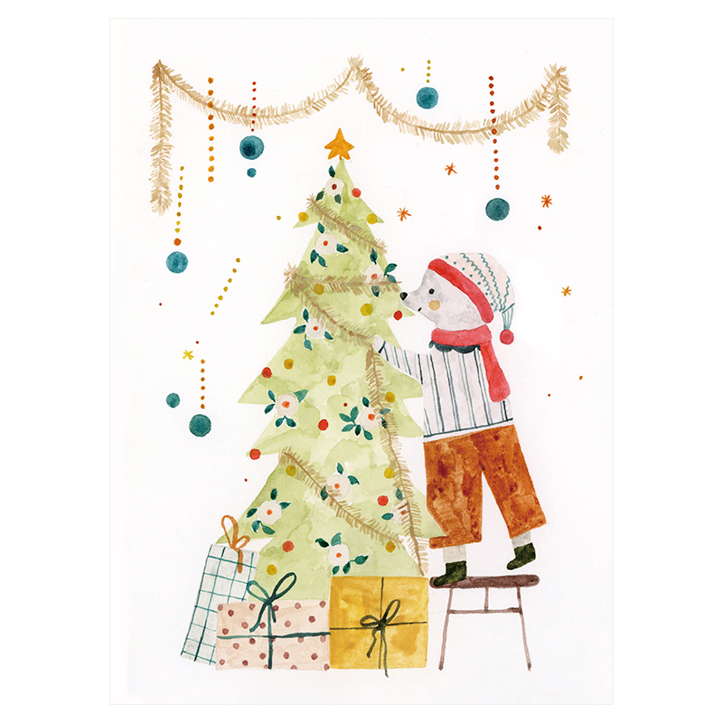 艾晴手贺水彩画贺卡圣诞节祝福定制实用插画卡片生日送男女朋友同学