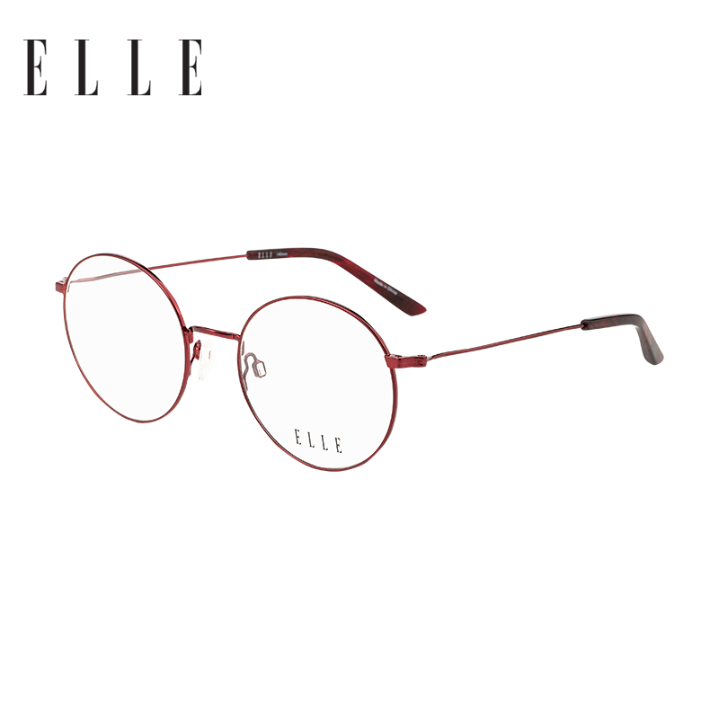 ELLE光学镜女款 时尚圆形女士眼镜框 金属近视眼镜架 EL14434 WI/酒红色