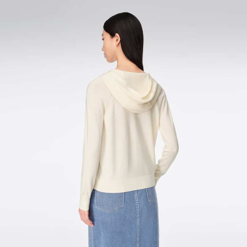 OVVOVV2024春夏新款女装休闲连帽针织开衫外套 米白(净色)02 M