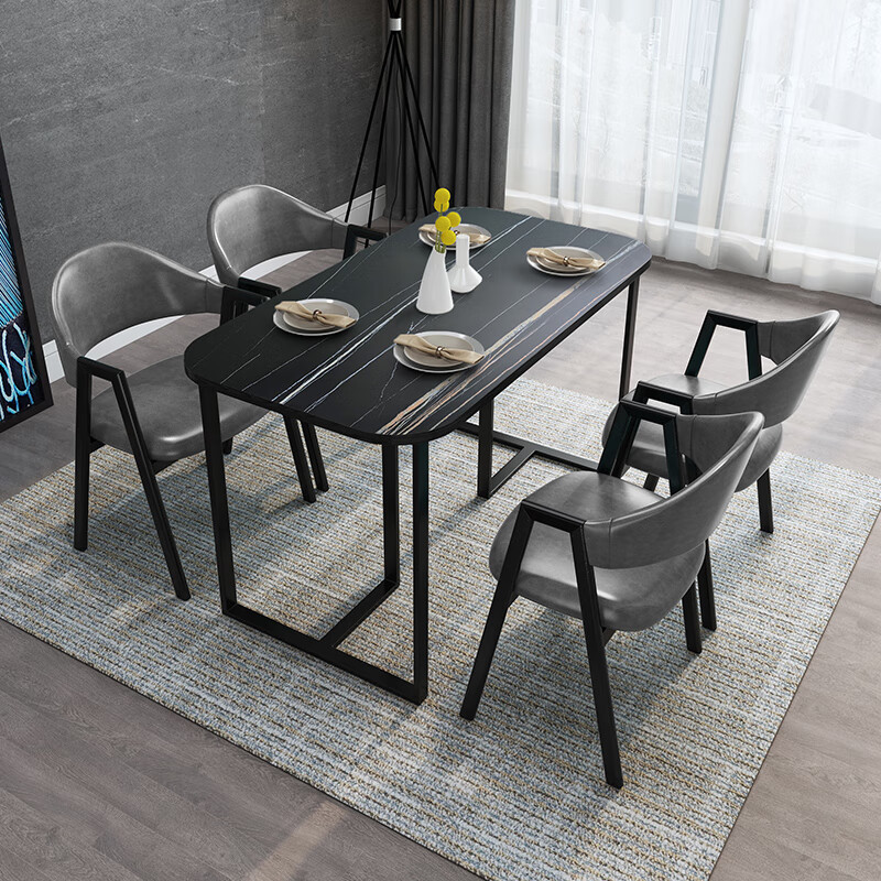 莎庭北欧餐桌小户型现代简约长方形桌纹理饭桌客厅家用餐桌椅 灰色皮