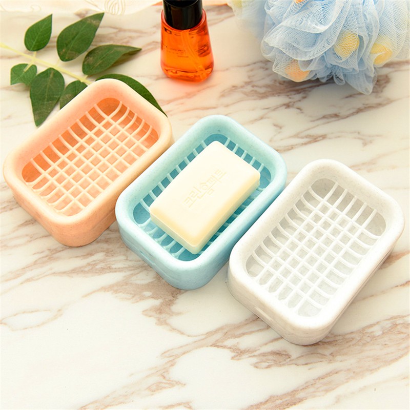 乐予    双层沥水肥皂 盒创意浴室卫生间手工皂架 洗脸香皂盒塑料皂托 随机3个