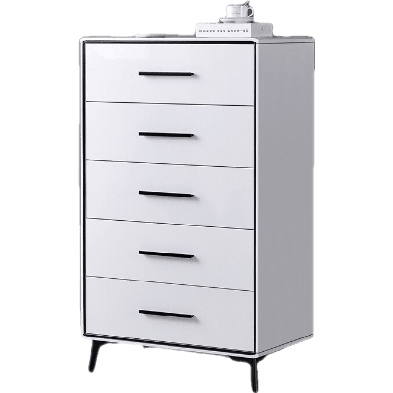 班奇盾 简约现代卧室七斗柜轻奢客厅靠墙抽屉五斗收纳柜大容量九斗储物柜 LJ35雪兰白+亮黑五斗柜 送货上楼包安装 整装