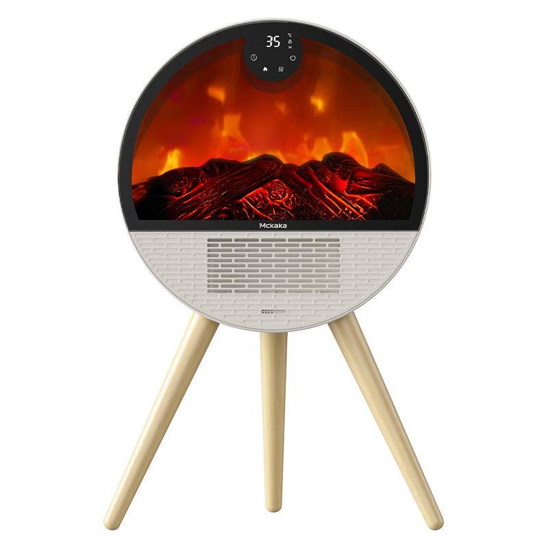 MCKAKA英國(guó) 取暖器 暖風(fēng)機(jī) 電熱取暖器電暖氣3D仿真火焰家用節(jié)能新型立式熱風(fēng)暖風(fēng)機(jī)嬰兒 浴室兩用 小戶型客臥10-30㎡｜皓月白【語(yǔ)音款】