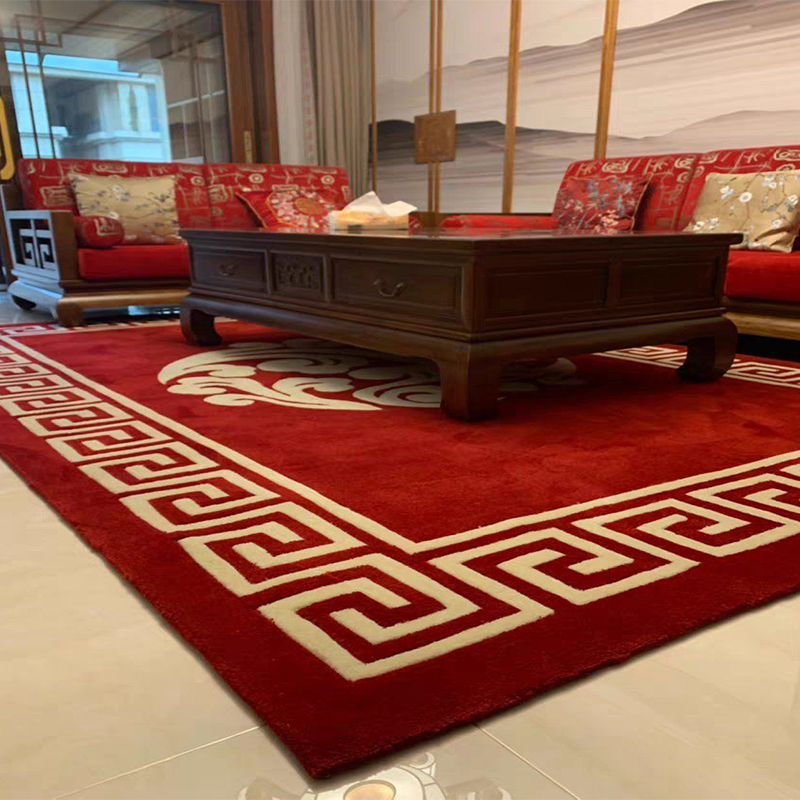 中式地毯客厅搭配红木家具的轻奢新红色红木茶几沙发床边禅意别墅会议
