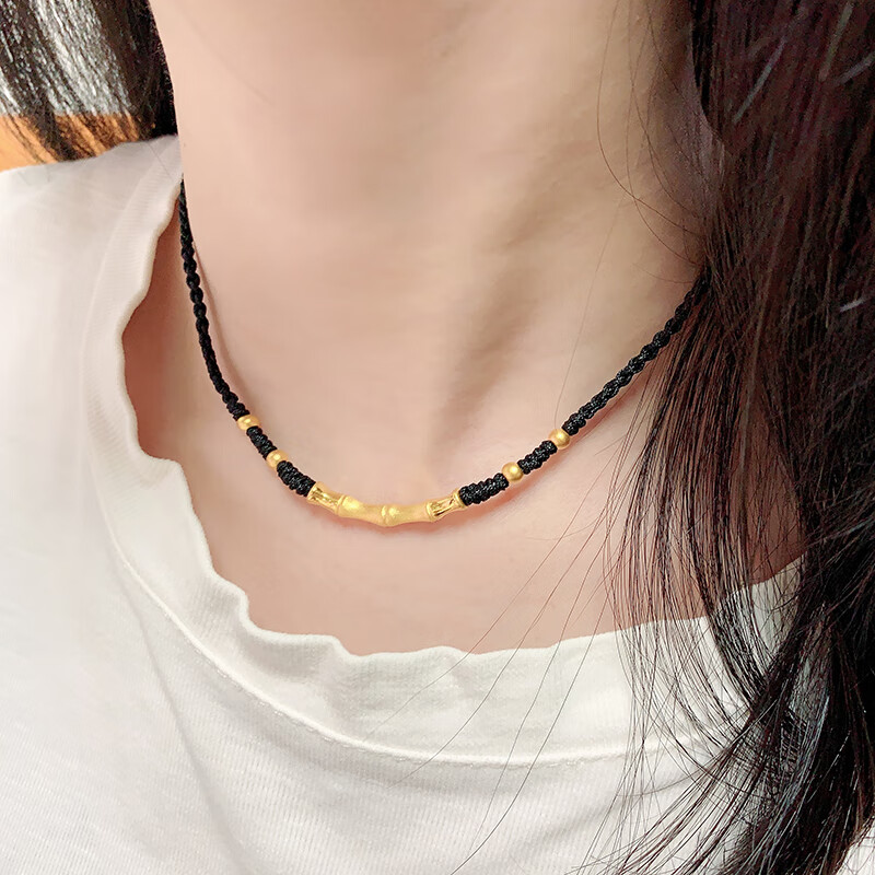 krey老凤凰黄金竹节弯管项链男女999足金步步高升锁骨链编织吊坠送礼