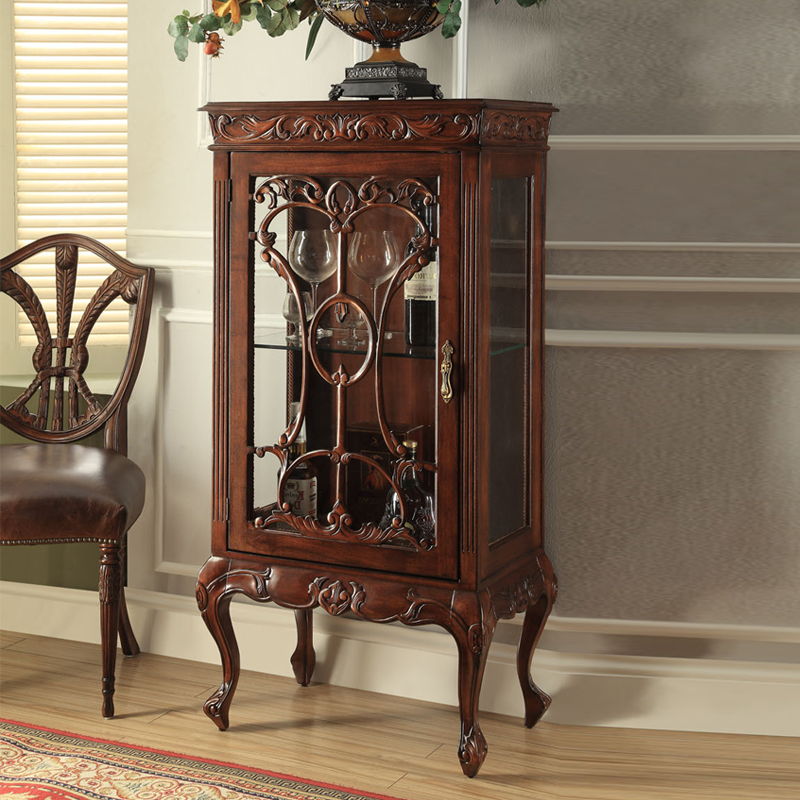 欧伦美 实木小酒柜 欧式复古单门酒柜玻璃柜客厅小装饰柜餐厅餐边柜储