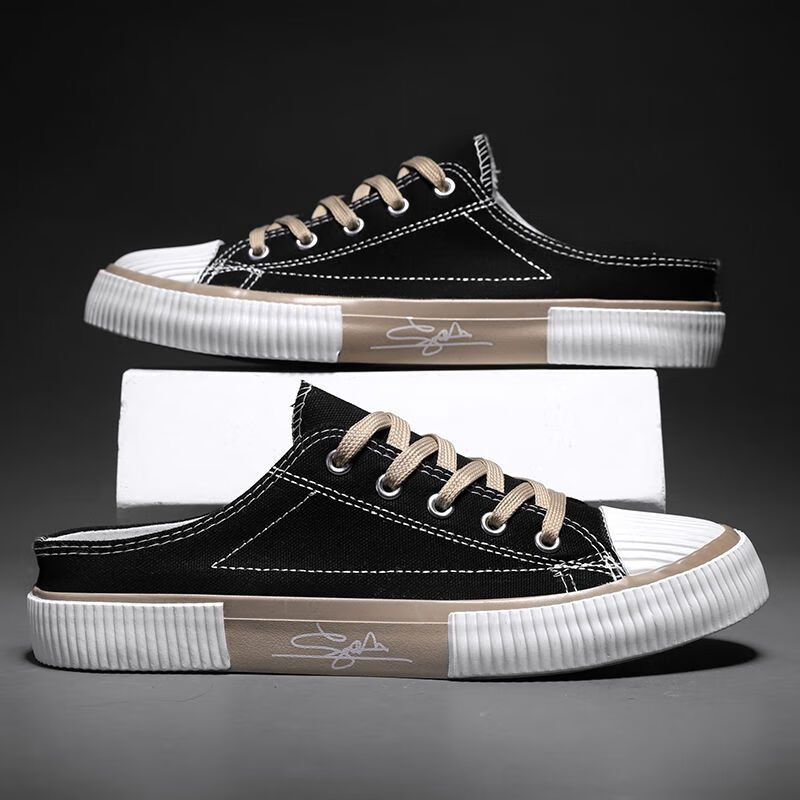 的鞋子男百搭配牛仔裤穿半拖凡布鞋帆布鞋男夏季新款休闲透 233 黑色