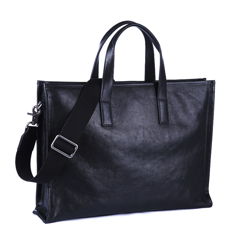 popck休闲男包手提包男商务公文包横款头层牛皮软皮公务单肩斜挎包