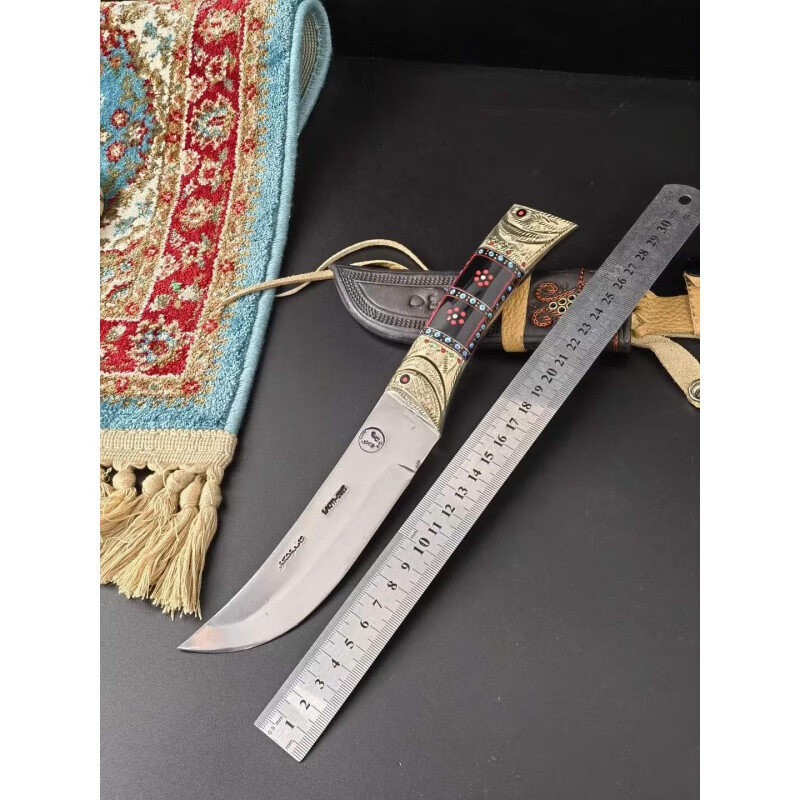 英吉沙小刀新疆手工刀水果刀轴承钢手工锻打黄铜镶嵌天然牦牛角