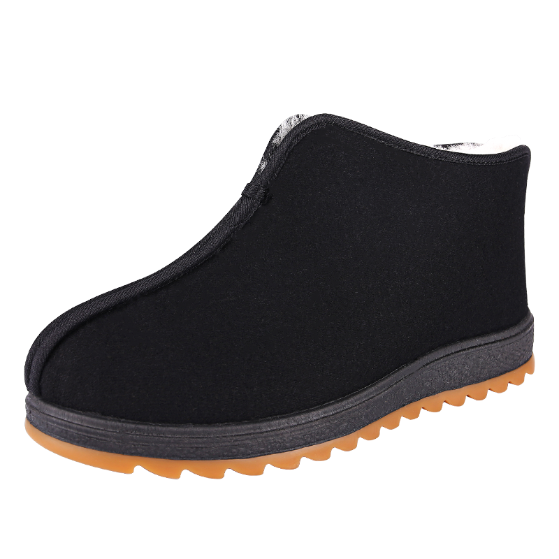 布舍元 冬季棉布鞋男复古一脚蹬老头鞋 防滑老人羊毛棉鞋男加绒加厚保暖厚底加棉鞋子老年爸爸鞋 04x-0226黑色 39