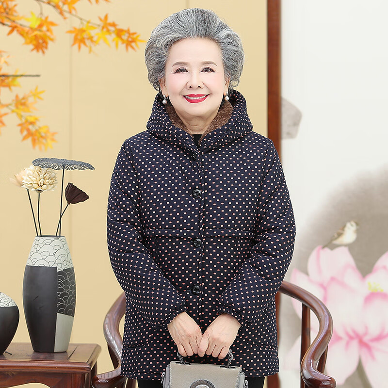 欧黛秀老人羽绒服女70一80岁小个子奶奶冬装棉衣中老年人加绒加厚连帽